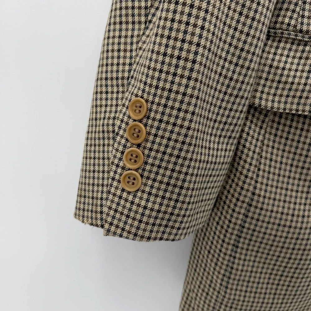 Canali Silk Wool Sport Coat Blazer Men 40R (50R IT) Brown Houndstooth Italy Made